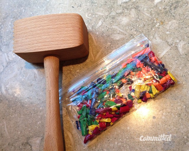 Crush 'em. I just put them all in a baggie and smashed with a meat tenderizer. You can keep colors separate if you like.