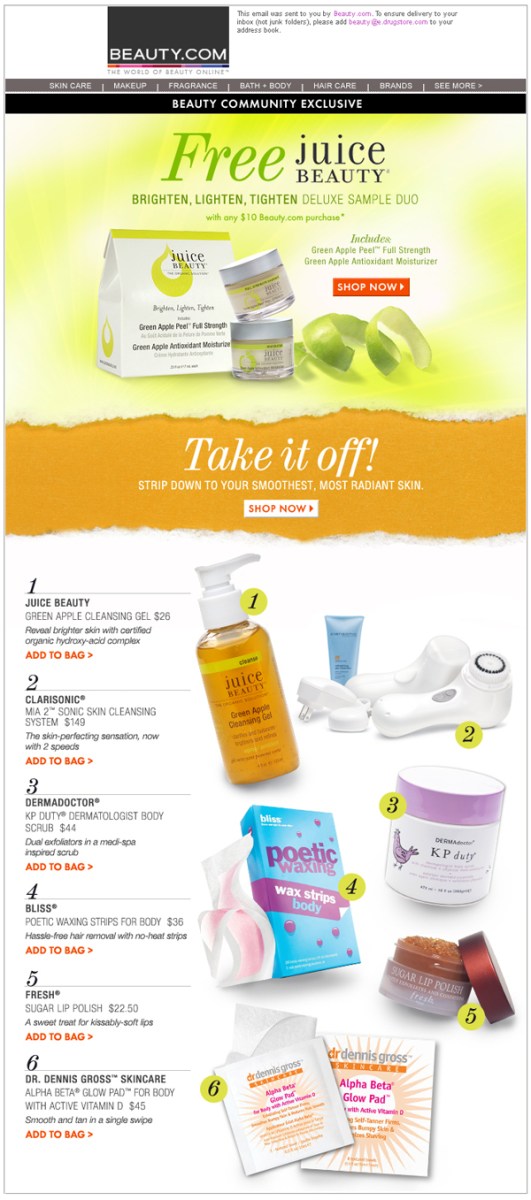 Email design for Beauty.com